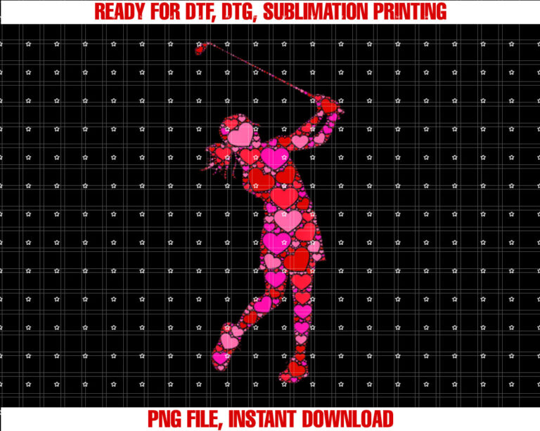 Pink Red Heart Valentines Day Gift Women Girls Golf Swing T-shirt