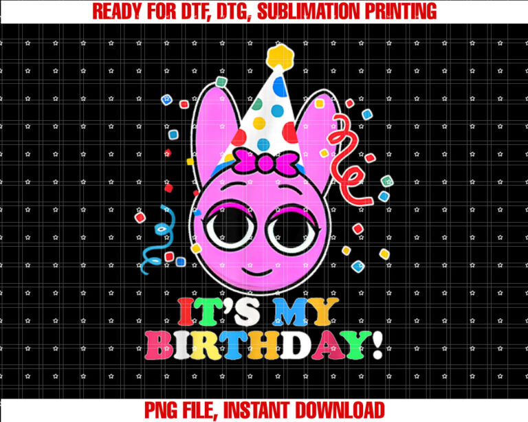 Pinki Sprunki Birthday Kids Cartoon Casual Round Neck Medium US Imported Machine Wash Birthday T-shirt