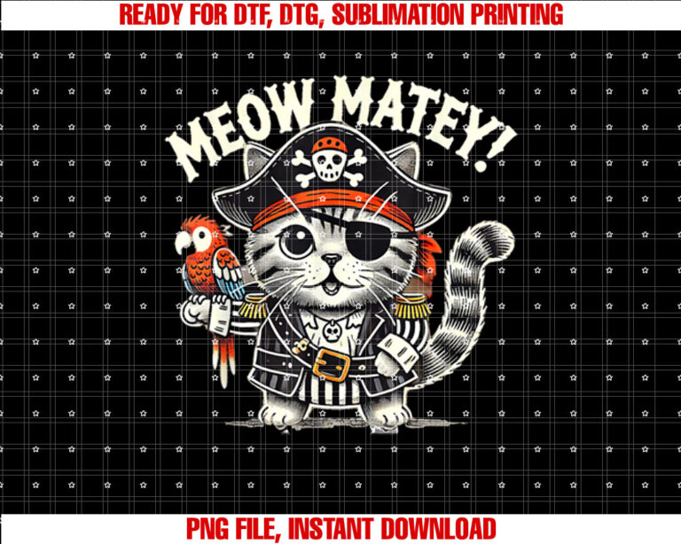 Pirate Cat Meow Matey Graphic T-shirt