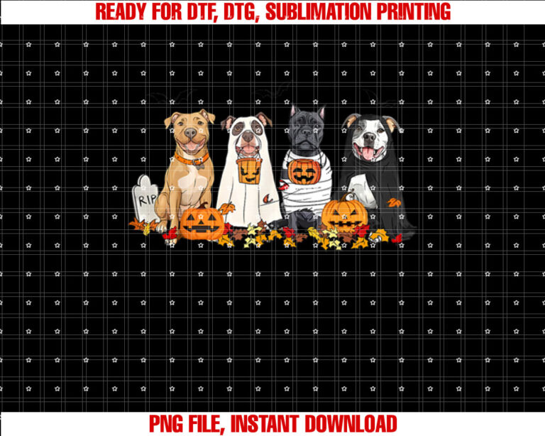 Pit Bull Dogs Ghost Witch Mummy Halloween Pumpkins Spooky T-shirt
