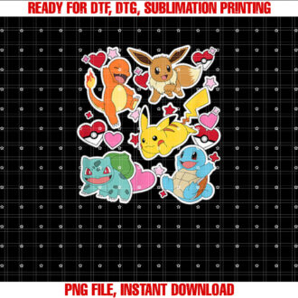 PokÃmon Eevee Pikachu Charmander Squirtle Bulbasaur Hearts T-shirt