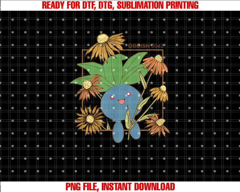 PokÃmon Oddish 0043 Happy Jumping Floral Portrait T-shirt