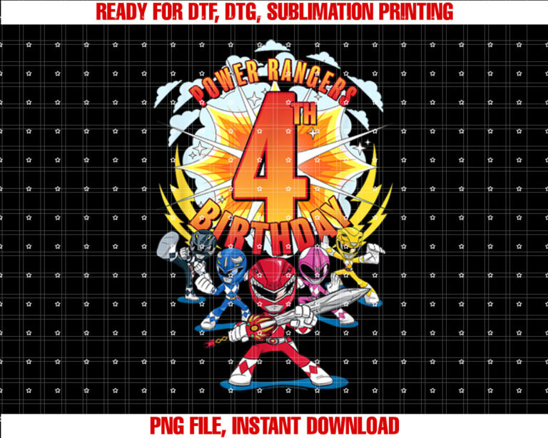 Power Rangers Awesome 4th Birthday Mini Action Shot T-shirt