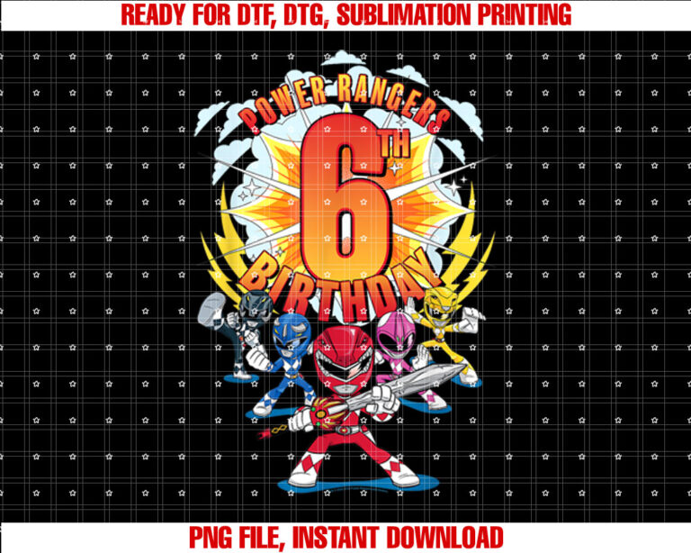 Power Rangers Awesome 6th Birthday Mini Action Shot T-shirt