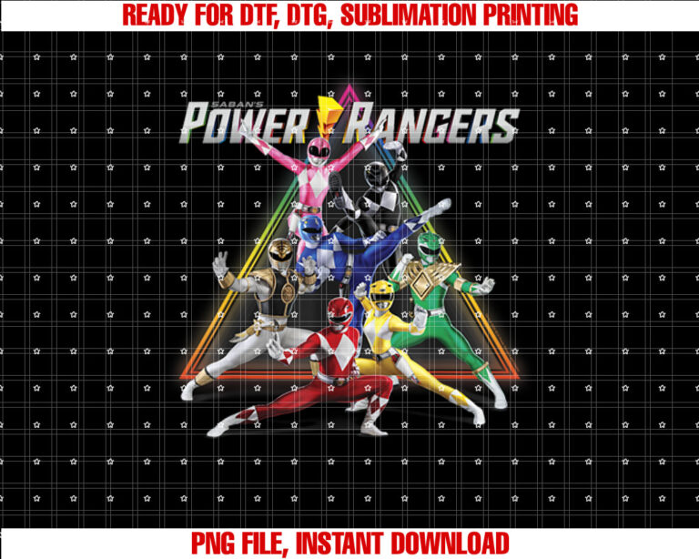 Power Rangers Rainbow Pyramid Retro Action Portrait T-shirt