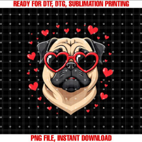 Pug Face Heart Glasses Funny Valentines Day for Dog Lovers T-shirt
