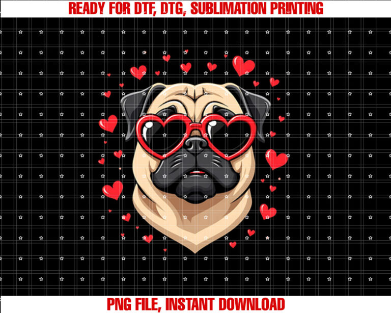 Pug Face Heart Glasses Funny Valentines Day for Dog Lovers T-shirt