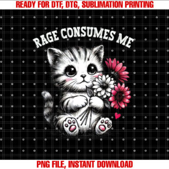 Rage Consumes Me Cute Kitty Cat Flowers Funny Cat Meme T-shirt
