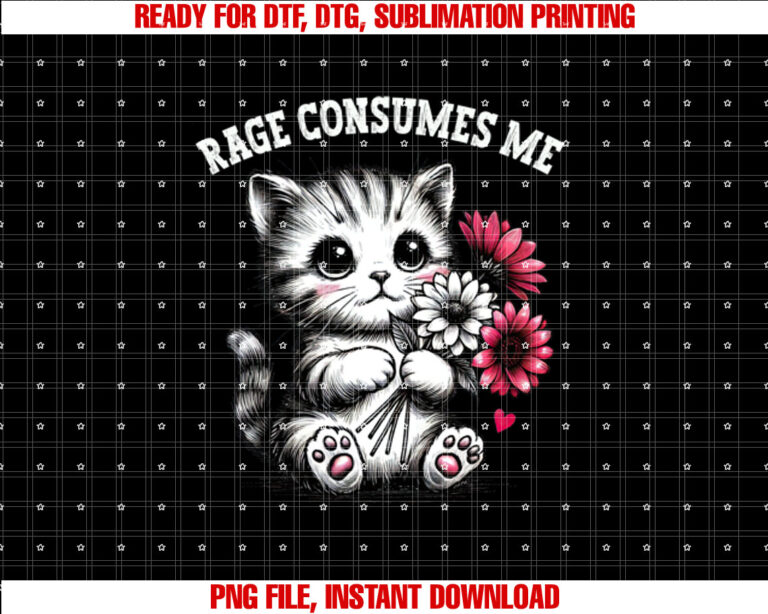 Rage Consumes Me Cute Kitty Cat Flowers Funny Cat Meme T-shirt