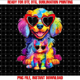 Rainbow Cute Dog Cat Wearing Glasses Heart Puppy Kitten T-shirt