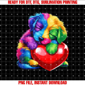 Rainbow Cute Puppy Hugging Valentine Heart Kitty Love Dogs T-shirt