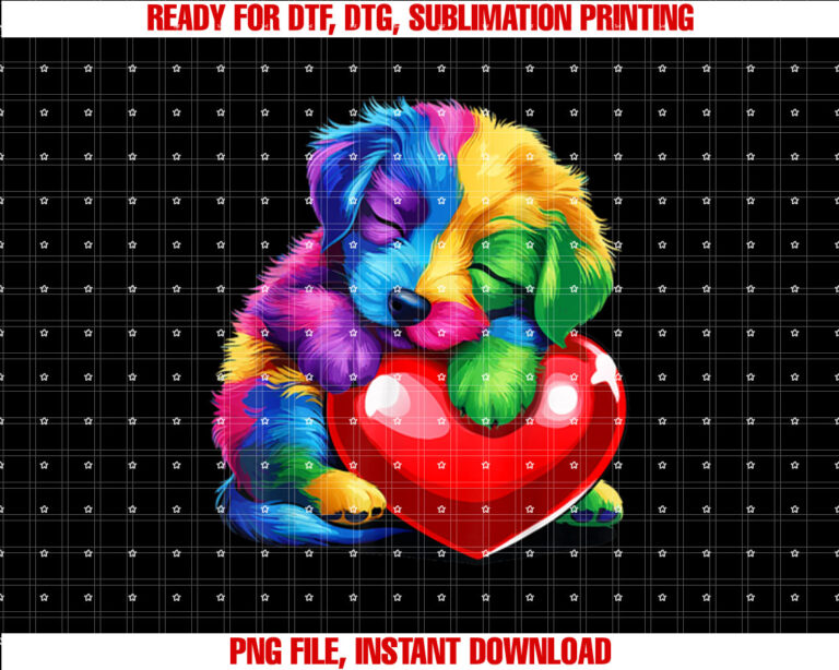 Rainbow Cute Puppy Hugging Valentine Heart Kitty Love dogs T-shirt