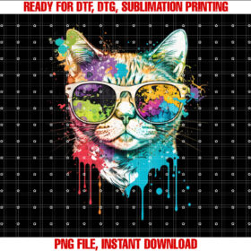 Rainbow Kitten Colorful Feline Mosaic Cat With Sunglasses T-shirt