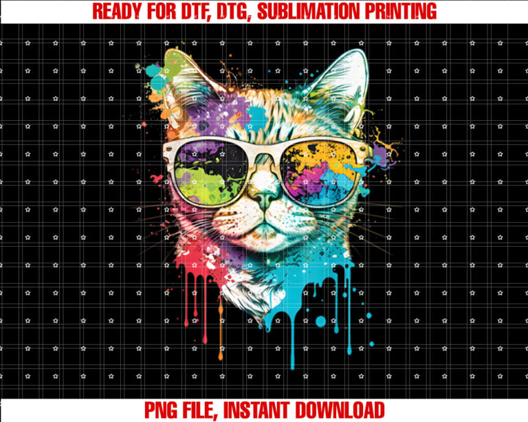 Rainbow Kitten Colorful Feline Mosaic Cat with sunglasses T-shirt