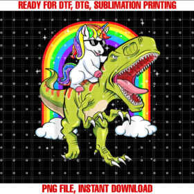 Rainbow Unicorn Riding T Rex Dinosaur Boys Girls Men Women T-shirt