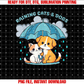 Raining Cats and Dogs Canine Feline Puppy Kitty Funny Idiom T-shirt