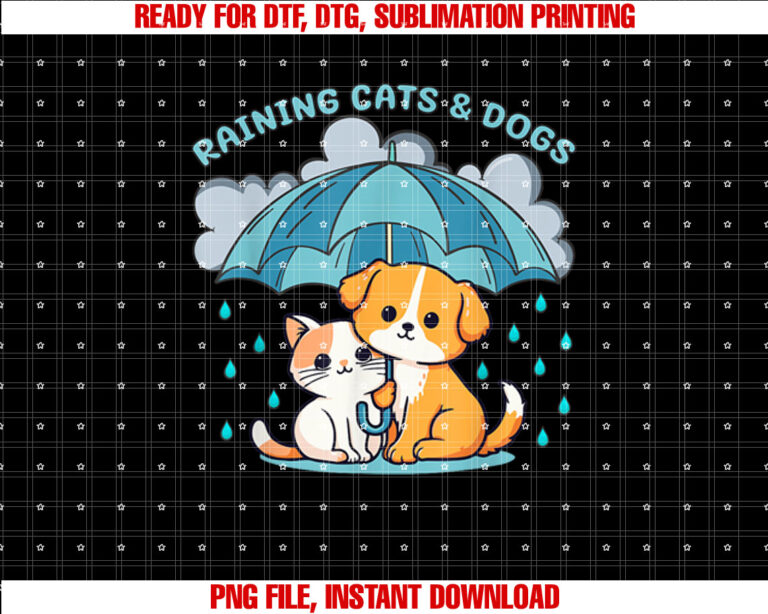 Raining Cats and Dogs Canine Feline Puppy Kitty Funny Idiom T-shirt