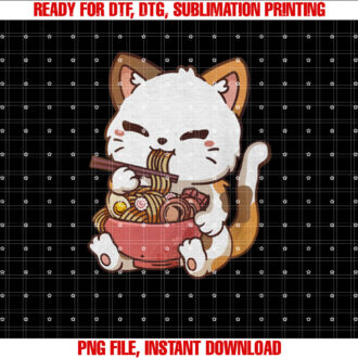 Ramen Cat Anime Kawaii Cat Eating Ramen T-shirt