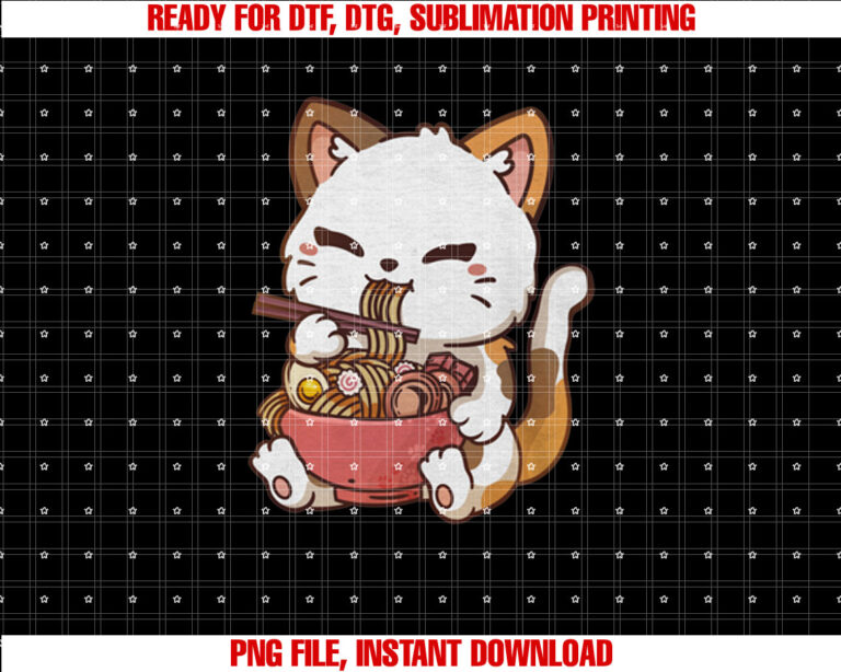 Ramen Cat Anime Kawaii Cat Eating Ramen T-shirt