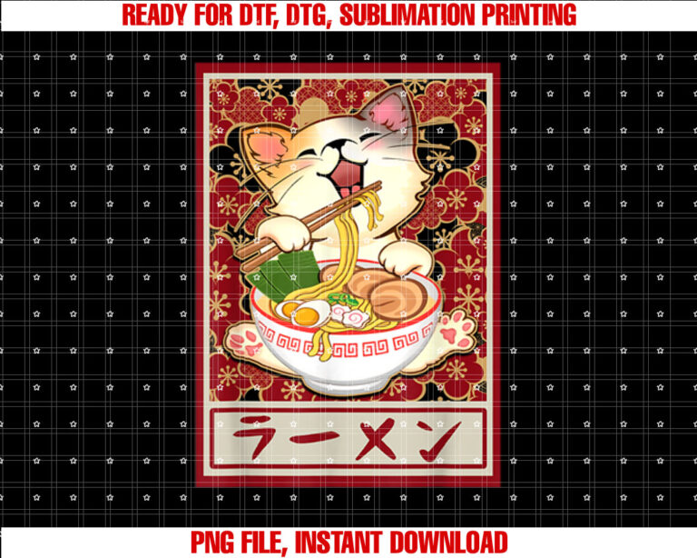 Ramen Cat Kawaii Neko Anime Japanese Food Teens Boys Girls T-shirt