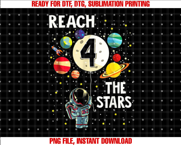 Reach Four The Stars 4 Years Old Birthday Boy Astronaut 4th T-shirt