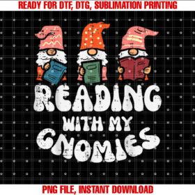 Reading With My Gnomies Funny Gnomes Book Lover Bookworm T-shirt