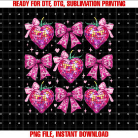 Retro Groovy Pink Coquette Bow Strawberry Valentine Heart T-shirt