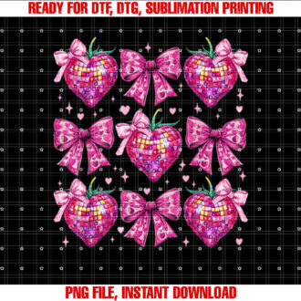 Retro Groovy Pink Coquette Bow Strawberry Valentine Heart T-shirt