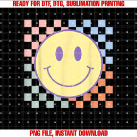 Retro Happy Face Checkered Pattern Smile Face Trendy T-shirt