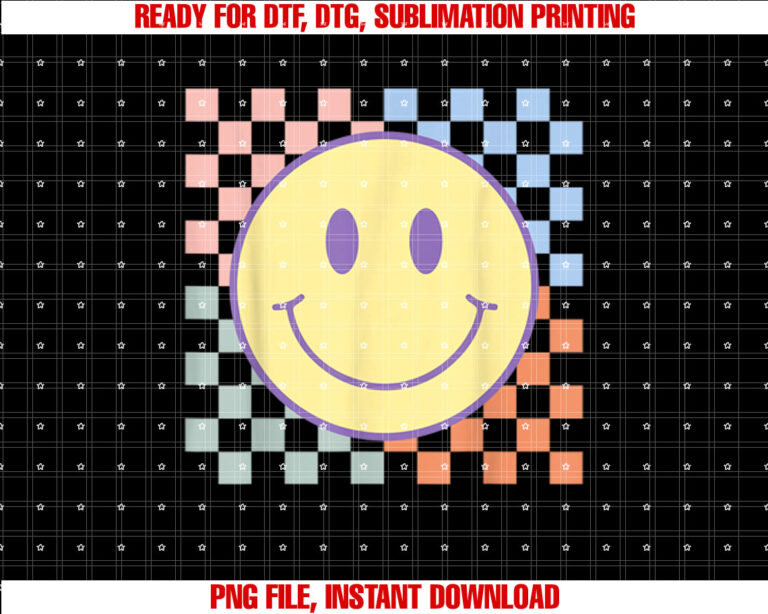 Retro Happy Face Checkered Pattern Smile Face Trendy T-shirt