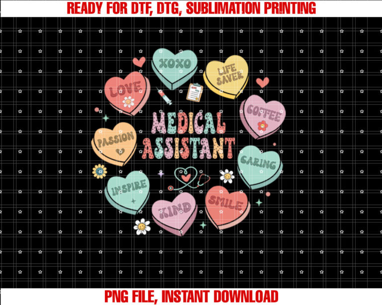 Retro Hearts Medical Assistant Funny Valentines Day MA T-shirt