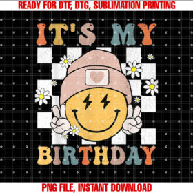 Retro Its My Birthday Smile Face Groovy Girl Kid Women T-shirt