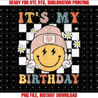 Retro Its My Birthday Smile Face Groovy Girl Kid Women T-shirt