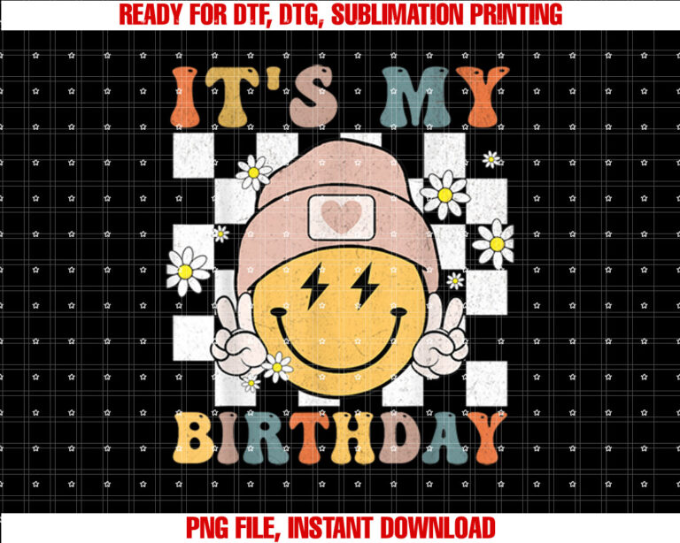 Retro Its My Birthday Smile Face Groovy Girl Kid Women T-shirt