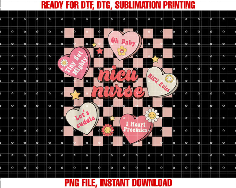 Retro NICU Nurse Conversation Hearts Candy Valentines Day T-shirt
