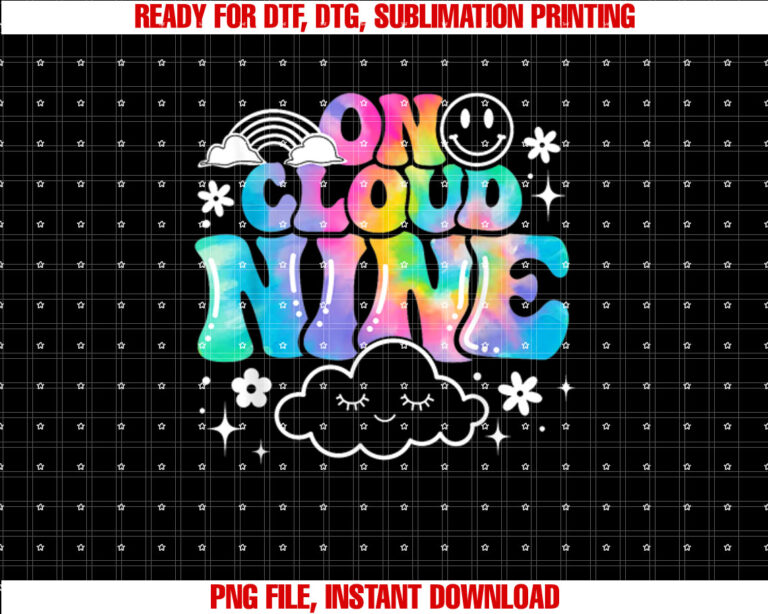 Retro On Cloud Nine Tie Dye Happy 9th Birthday 9 Years Old T-shirt