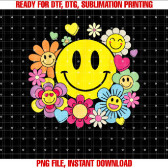 Retro Smile Face Flower Happy Face Flowers Heart Kids Girls T-shirt