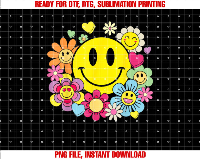 Retro Smile Face Flower Happy Face Flowers Heart Kids Girls T-shirt