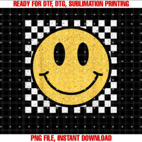 Retro Yellow Happy Face Checkered Pattern Smile Face Trendy T-shirt