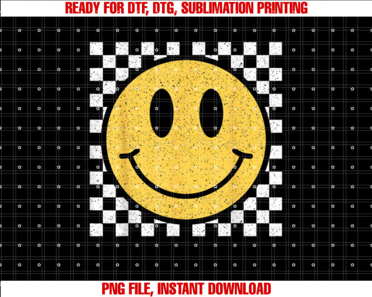 Retro Yellow Happy Face Checkered Pattern Smile Face Trendy T-shirt