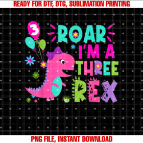 Roar Im a Three Rex Birthday Girl Dinosaur Lover 3 Year Old T-shirt