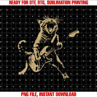Rock Cat Playing Guitar Funny Guitar Cat For Men Women Kids T-shirt