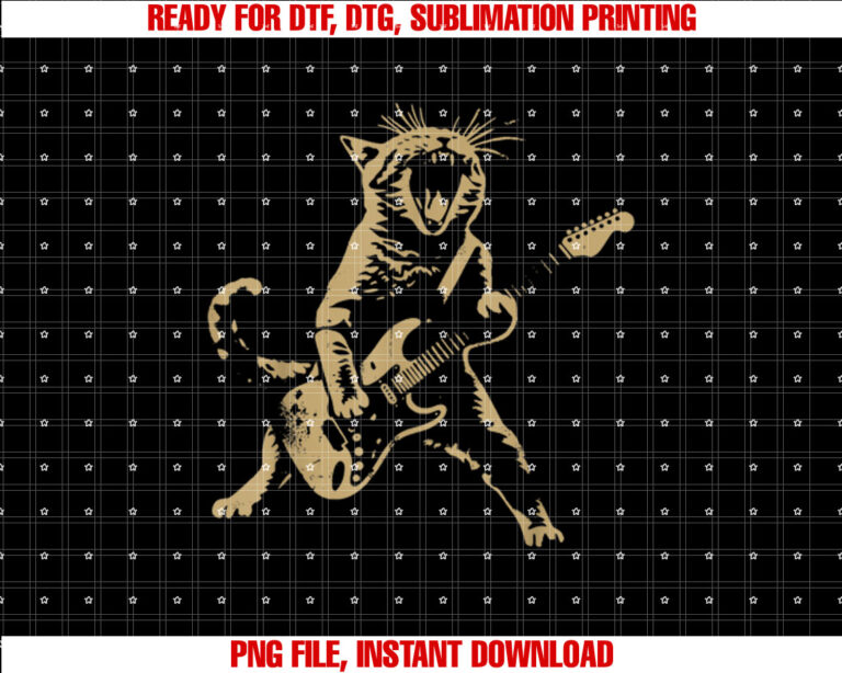 Rock Cat Playing Guitar Funny Guitar Cat For Men Women Kids T-shirt