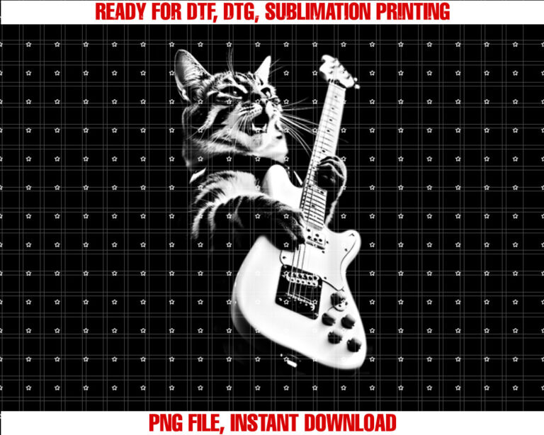Rock Cat Playing Guitar Funny Guitar Cat T-shirt