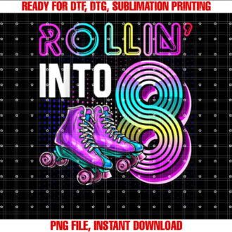 Rollin into 8 Roller Skating Rink 8th Birthday Party Girls T-shirt