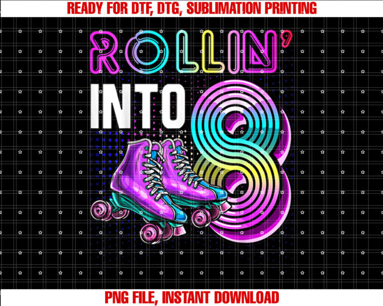 Rollin into 8 Roller Skating Rink 8th Birthday Party Girls T-shirt