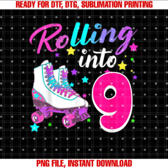 Rollin into 9 Roller Skating Rink 9th Birthday Party Girls T-shirt