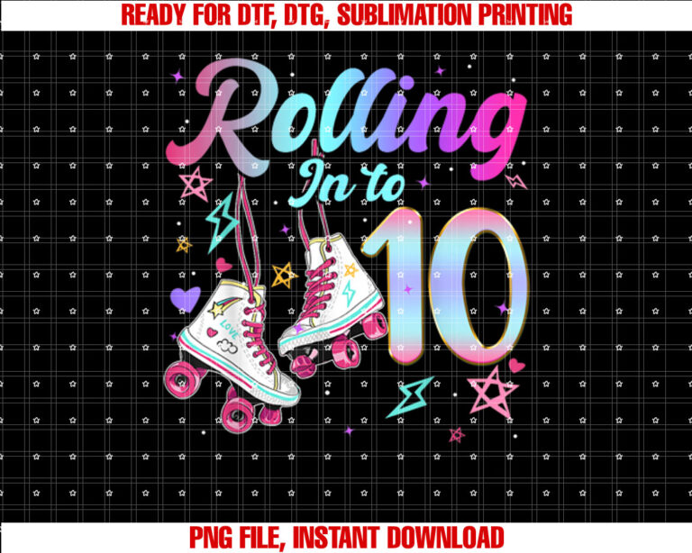 Rolling In To 10 Years Old Girl Roller Skate 10th Bday Party T-shirt