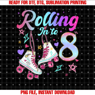 Rolling In To 8 Years Old Girl Roller Skating 8th Bday Party T-shirt