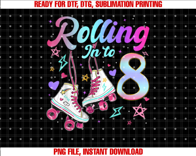 Rolling In To 8 Years Old Girl Roller Skating 8th Bday Party T-shirt